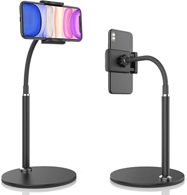 Cell Phone Stand Adjustable Height Angle Gooseneck Stand for Desk Flexible Arm Universal Holder Aluminum Alloy Desktop Recording Compatible with Device Black jpg