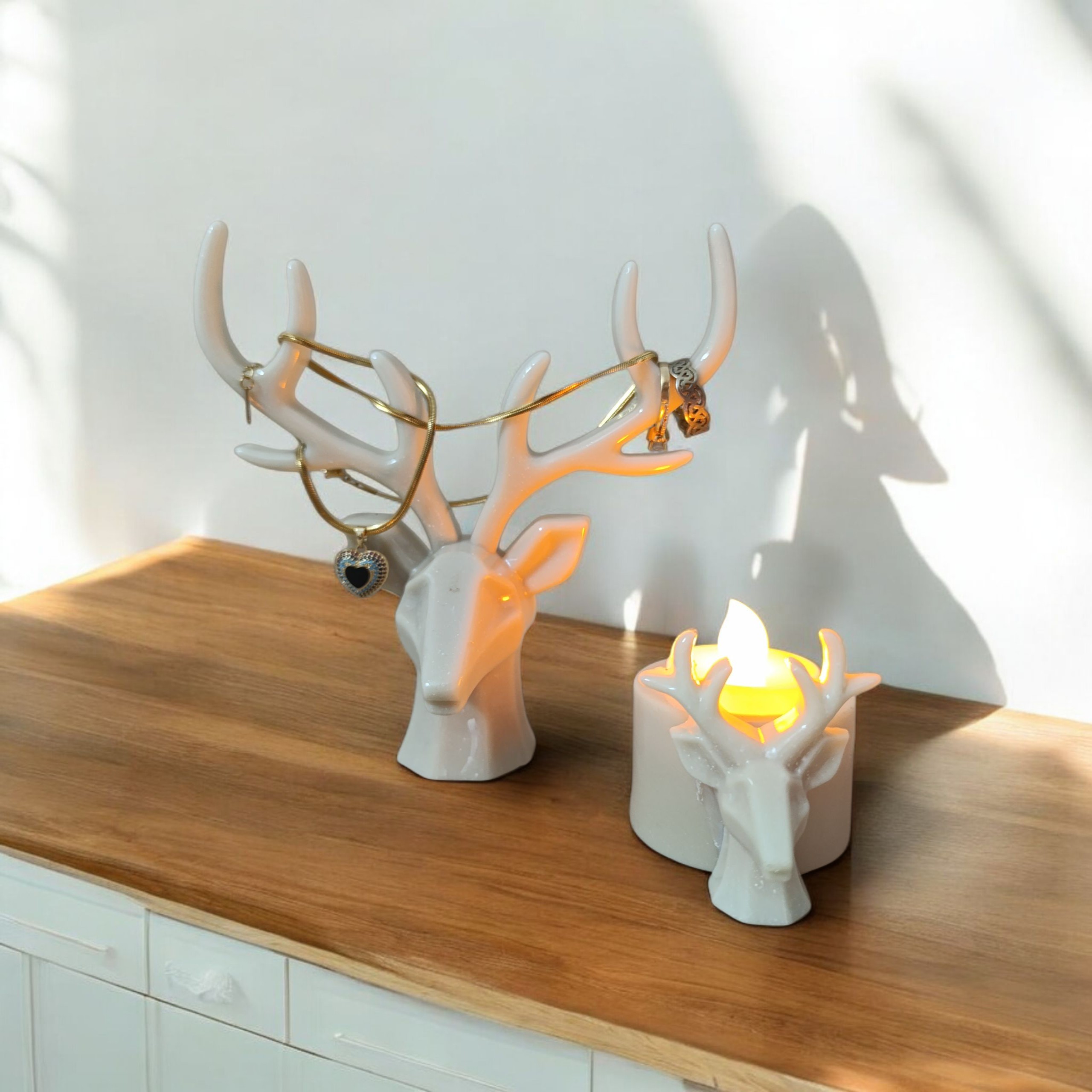 Duo de Têtes de Cerf – Porte-bijoux & Bougeoir décoratif – Image 2