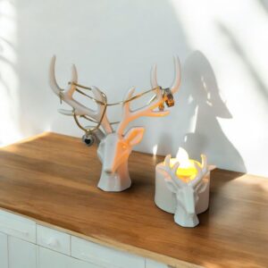 Duo de Têtes de Cerf – Porte-bijoux & Bougeoir décoratif -Blanc